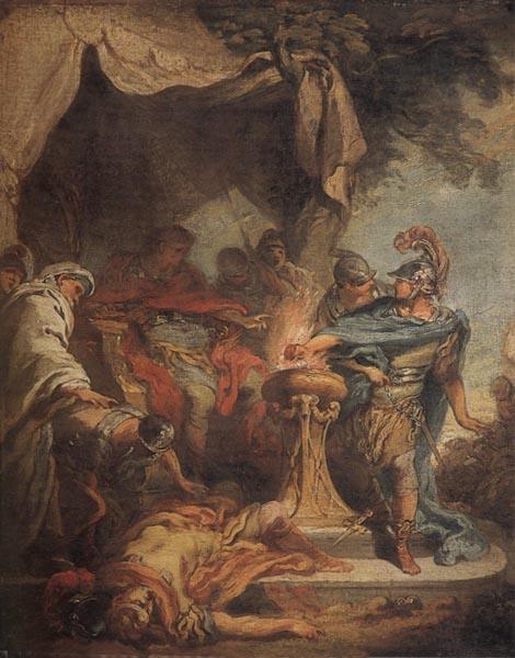 Francois Boucher Mucius Scaevola putting his hand in the fire oil painting image